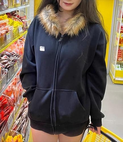HOHOPEACH Y2k Zip Up Hoodie Fur Jackets Winter Coats Teen Emo Grunge 2000s Clothes Vintage Streetwear Women thumbnail 2