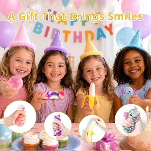 4 Pack Fun Food Squishy Set – Coconut Oil + Axolotl + Banana + Rainbow Butter Squishy, Sensory Stress Relief Fidget Toys, Cute Pocket for Home Office Travel, Calming Anxiety Gifts for Adults. thumbnail 6