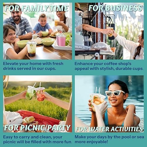 Homestockplus 15 oz Clear PET Plastic Cups with Lids and Straws - 100 Pack Leak-Proof Disposable Plastic Coffee Cups Iced Coffee Cups for Smoothies, Bubble Tea & To-Go Cold Drinks thumbnail 8