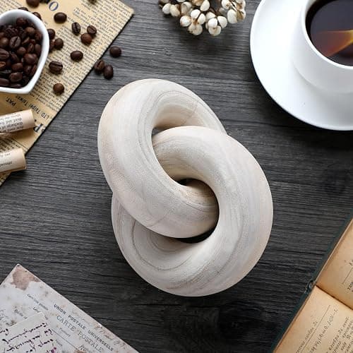 Yalikop 2 Link Wood Chain Link Decor Coffee Table Wooden Knot Decor,Wood | Hand Carved Wooden Knot, Modern Farmhouse Ornament, Boho Rustic Natural Chain Items, Home Living Room Shelf Decorations thumbnail 3