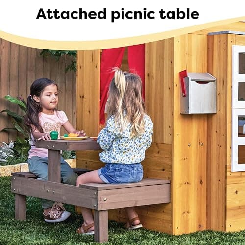 KidKraft Modern Outdoor Wooden Playhouse with Picnic Table, Mailbox and Outdoor Grill ,Gift for Ages 3+ thumbnail 9