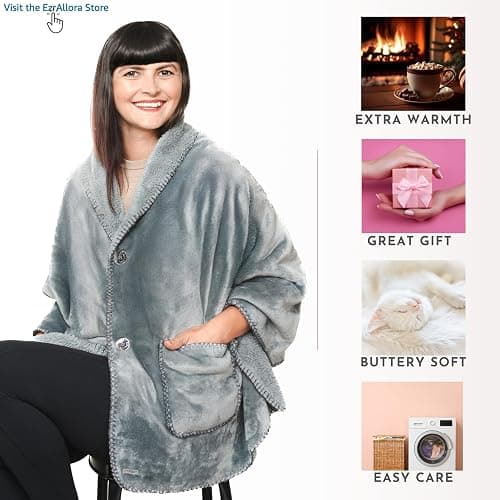 Premium Double Layer Poncho Blanket -No Sleeves Easy On Easy Off- Drape and Go- Top Christmas Gifts for Grandma, Gift for Mom and Elderly Women (Silver Grey) thumbnail 6