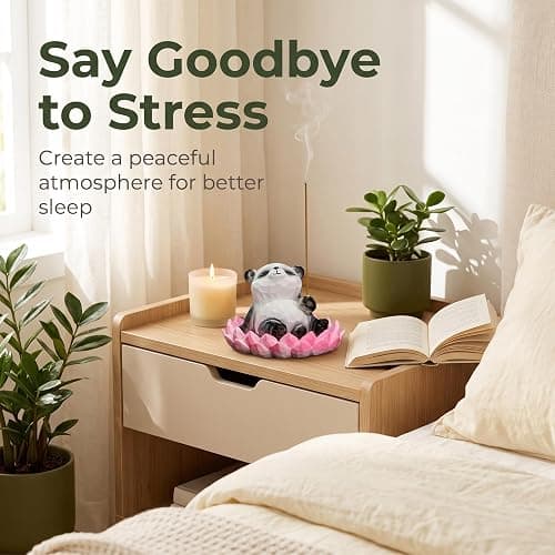 Lotus Panda Incense Holder Cute Animal Figurine Incense Burner Flower Stand Ash Catcher Creative Cartoon Resin Panda Statue for Home Room Decor Meditation Yoga Spa | Cartoon Resin Panda Statue Flower Stand Incense Burner Holder Set Ash Catcher Creative Unique Gift for Home Office Yoga Spa thumbnail 4