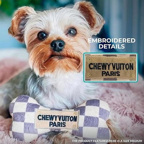 Haute Diggity Dog Checker Chewy Vuiton Bone, Plush Designer Dog Toys with Interactive Squeaker, Stimulating Pet Enrichment, Machine-Washable & Safe Materials for All Breeds, Size Small thumbnail 4