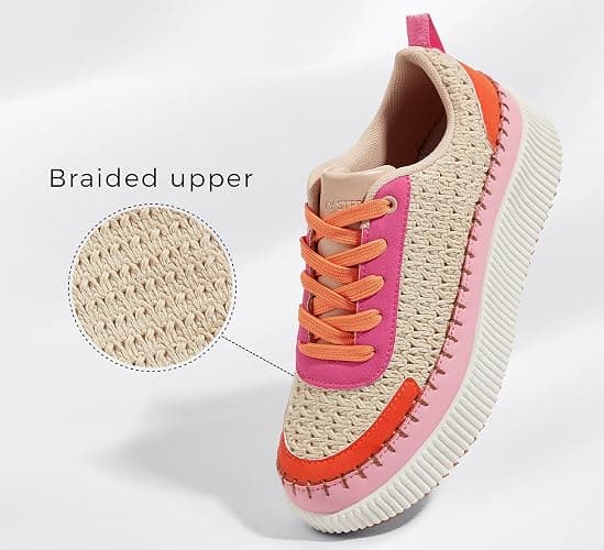 LUCKY STEP Women's Platform Sneakers Rhinestone Fashion Chunky Casual Sparkly Retro Braided Walking Shoes thumbnail 3