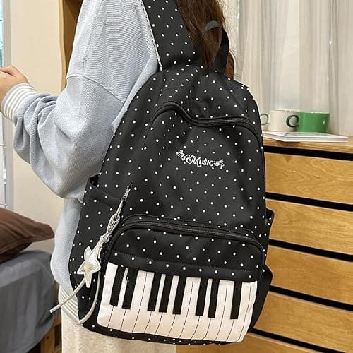 KFVIM Piano Backpack Whimsical Twee Backpack Y2k Cute Daypack Medium Bookbag Cutecore Supplies (Black) thumbnail 2