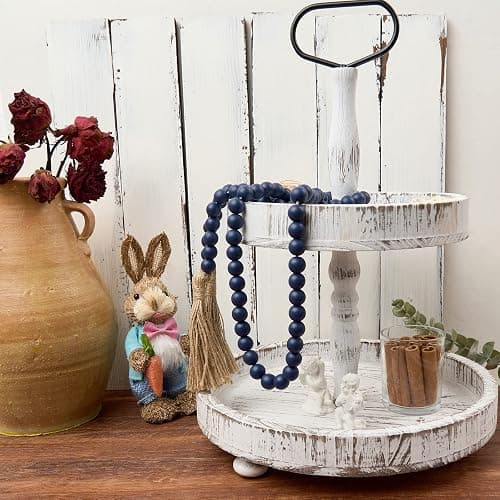 OMISHE 59in Wood Bead Garland with Tassels, Decorative Beads, Farmhouse Wooden Beads Garland for Wall Hanging Home Festival Decor, Navy Blue thumbnail 8