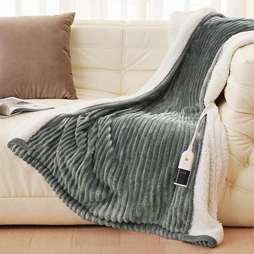 JET'S HOME Heated Blanket 50"x60" - ETL Certified Flannel Electric Blanket Throw Machine Washable Heating Blanket with 9 Heating Levels 10 Hours Adjustable Auto-Off (Olive Grey) - Image 1