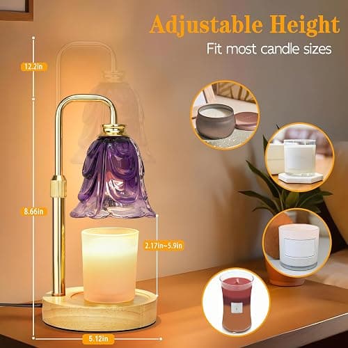 XJZJY Candle Warmer Lamp with Timer Dimmer, Adjustable Height Purple Candle Wax Warmer, Christmas Birthday Gift for Mom Women, House Warming Gifts for New Home Bedroom Decor,Gradient Purple thumbnail 2
