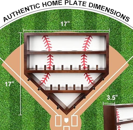 Westant Baseball Ring Display Case - 17" Wooden Baseball Ring Holder, Wall Mount Baseball Case Display for Balls, Rings, Medals, Trophies - One Case for All Memorabilia thumbnail 3