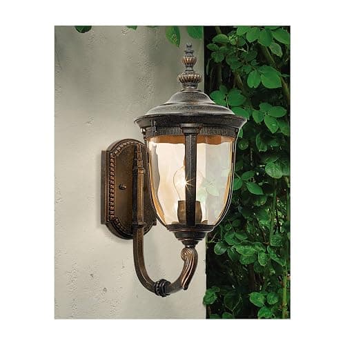John Timberland Bellagio European Outdoor Carriage Light Fixture Vintage Bronze Curved Arm Hammered Glass Sconce for Exterior House Porch Patio Outside Deck Garage Yard Front Door Garden Home thumbnail 2
