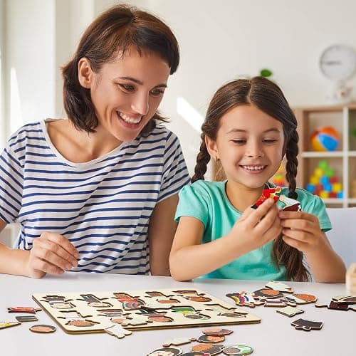 Kathfly Wooden Multicultural Doll Puzzles for Kids Interchangeable Dress Up Diversity Wood Peg Puzzles for Preschool World thumbnail 7