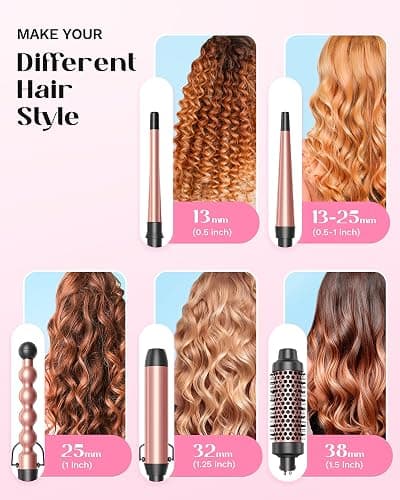 Wavytalk 5 in 1 Curling Wand Set, Curling Iron Set with Thermal Brush and 4 Interchangeable Anti-Frizz Ceramic Barrels (0.5”-1.25”), Dual Voltage Hair Curler with Less Heat Damage, Instant Heat Up, Rose Gold thumbnail 2