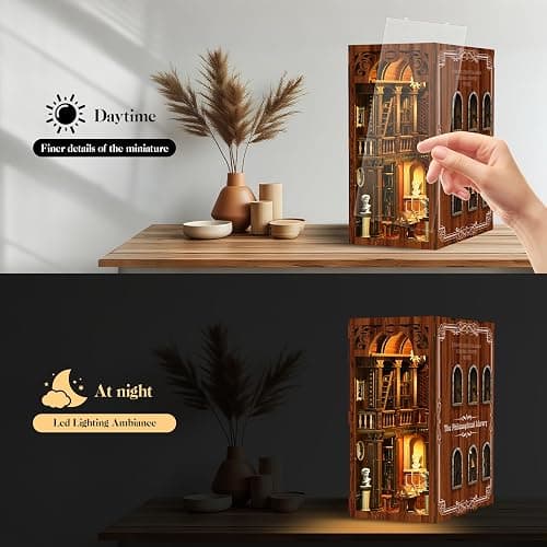 SUNNINO Book Nook Kit - DIY Miniature House Kit 3D Wooden Puzzles with LED Lights, DIY Book Nook Kits for Adults Unique Doll House Gift for Collectors Teens and Friends thumbnail 3