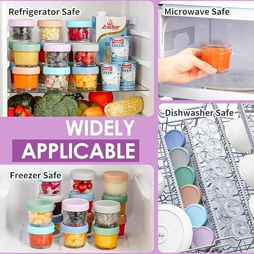 DRKIO 12 Pack Glass Baby Food Storage Containers - 4 Oz Baby Food Jars with Lids Baby Food Maker Microwave Dishwasher Freezer Safe 100% Leak Proof BPA Free Reusable thumbnail 7