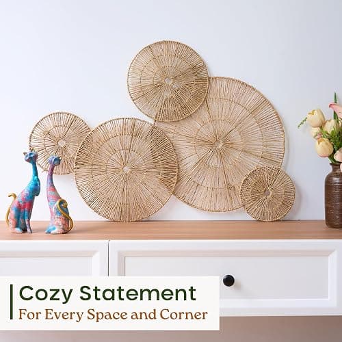 CHI AN HOME 18 Inch Boho Wall Decor – Set of 5 Woven Jute Wall Baskets, Boho Wall Art & Decorative Basket Set, Farmhouse Wall Hanging, Handwoven Wall Plates for Living Room, Bedroom – 18", 14", 11", 8", 7" thumbnail 7