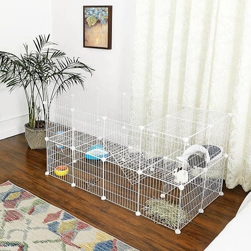 SONGMICS 2-Floor Metal Pet Playpen, 36 Grid Panels, Customisable Cage Enclosure for Small Animals, Guinea Pigs Hamster Runs, Rabbit Hutches, Includes Mallet, Indoor Use, 143 x 73 x 71 cm, White LPI02W thumbnail 4
