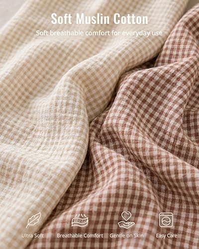 Blissful Diary Muslin Crib Sheets, 2 Pack, Beige Gingham & Brown Gingham | fitted for 52''x28'' crib mattress, soft and breathable cotton, boho style, easy care for machine wash, gift for boy and girl thumbnail 5