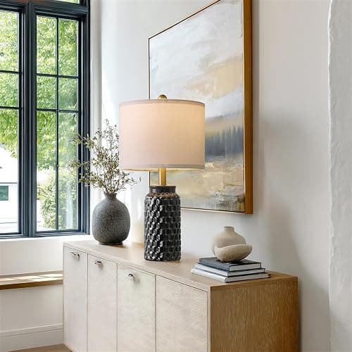 USumkky 20.5" Black Modern Ceramic Bedside Lamp Set of 2 for Bedroom Decor Farmhouse Table Lamp for Living Room Office Dorm thumbnail 4