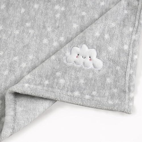 CREVENT 2Pcs 30''X40'' Cute Cozy Fluffy Warm Baby Blankets for Infants Toddlers' Bedding Crib Cot Stroller - Grey Cloud + Knit Animal Blue thumbnail 6