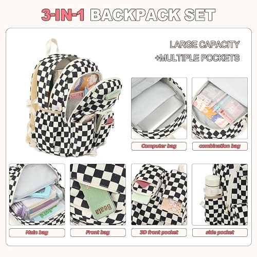 Liumaverse Corduroy Backpack Set for Teen Girls, 3PCS Kids Backpack with Lunch Box Pencil Pouch, Lightweight Travel Daypack thumbnail 3