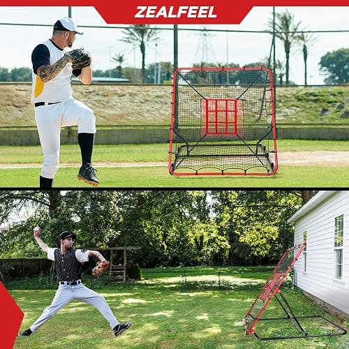 Baseball Rebounder Net, 3/5 Adjustable Angles 4x4.5FT Pitch Back Baseball Softball Volleyball Rebounder with 2 Strike Zones, UV Resistant, Pitchback Trainer for Ground, Line Drive & Fly Balls thumbnail 5