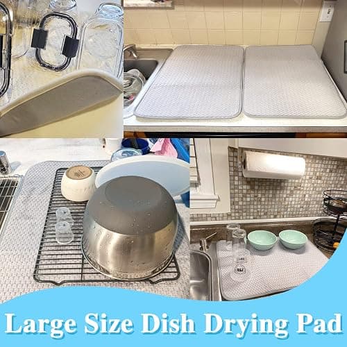 2 Pack Microfiber Dish Drying Mat,24*17 inch Absorbent Dish Drainer Kitchen Counter,Large Size Dish Drying Pad for Countertops,Sinks,Draining Racks(Gray) thumbnail 6