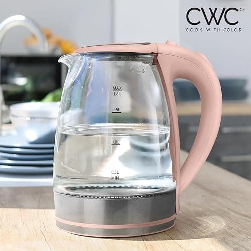 COOK WITH COLOR Electric Tea Kettle, 1.8L Cordless Hot Water Boiler, 1200W Rapid Boil, Auto Shutoff & Boil Dry Protection, BPA-Free, Sleek Countertop Design, Blush thumbnail 2