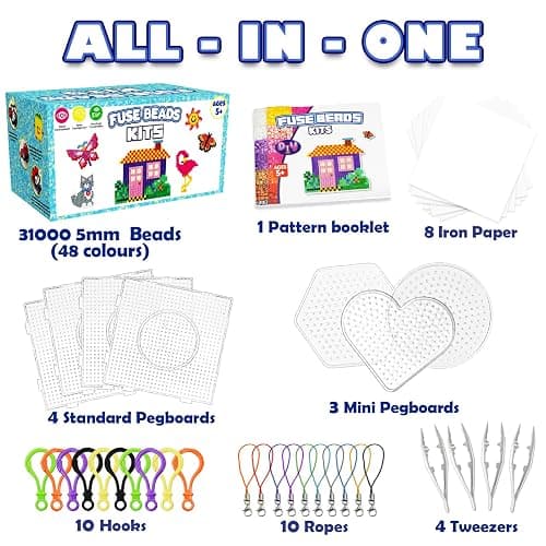 FUNZBO 31000 5mm Fuse Beads Kit - 48 Colors, Christmas Homeschool Arts and Crafts Supplies for Kids, Toys Set, Art Decorations for Room, Christmas Toys Gifts for Girls and Boys Age 5+ thumbnail 2