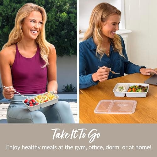 Bentgo 20-Piece Lightweight, Durable, Reusable BPA-Free 2-Compartment Containers - Microwave, Freezer, Dishwasher Safe - Whisper Gray thumbnail 4