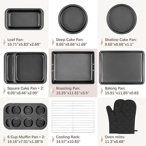 Funnydin 12PCS Nonstick Baking Pans Set - Stackable Bakeware Sets with Wider Grip, Carbon Steel Baking Set Including Cookie Sheets for Baking, Muffin Pan, Loaf Pan, Cake pan, Roasting Pan, Oven Mitts thumbnail 3