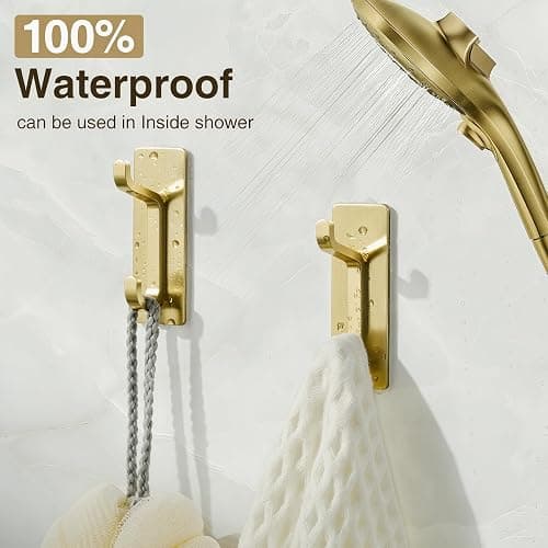 Josmimic Self Adhesive Wall Hooks for Hanging: Extra Strong 13 LB, Hook for Coat, Towel in Bathrooms, Shower, Kitchen, Wall, Door Hook, Brushed Gold 4 Pack thumbnail 5