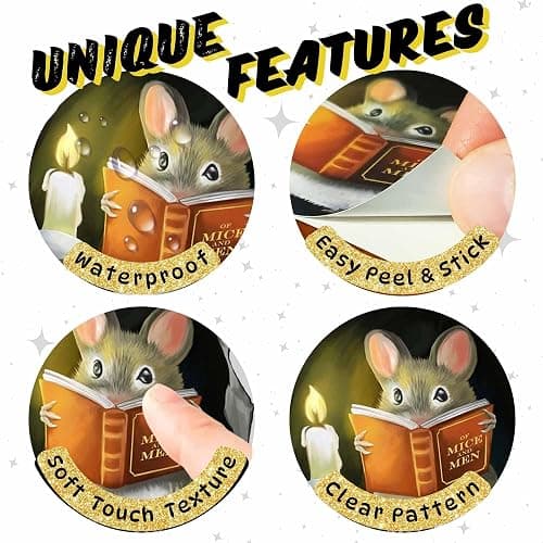 Mouse Reading Book, Wall Decor Sticker Decal, Kids Room, Classroom, Home, Bedroom, Bookcase, Book Lover, of Mice and Men, Children, Adorable, (Mouse Reading Book) thumbnail 5