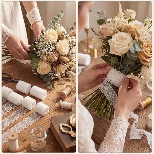 mypartyco 50 Yards White Lace Ribbon 10 Rolls 1 inch to 2.5 inch Width | Vintage Cotton Lace Trim Fabric for Crafts Sewing Dress Clothes Wedding Bridal Decor (5 Yards/Roll) thumbnail 6