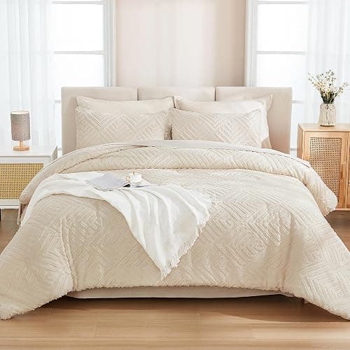Andency Queen Comforter Set with Sheets, Beige | 7 Pieces, Bed in a Bag, Boho Lightweight Fluffy Tufted, Includes Cream Comforter, Sheets, Pillowcases & Shams, All Season thumbnail 3