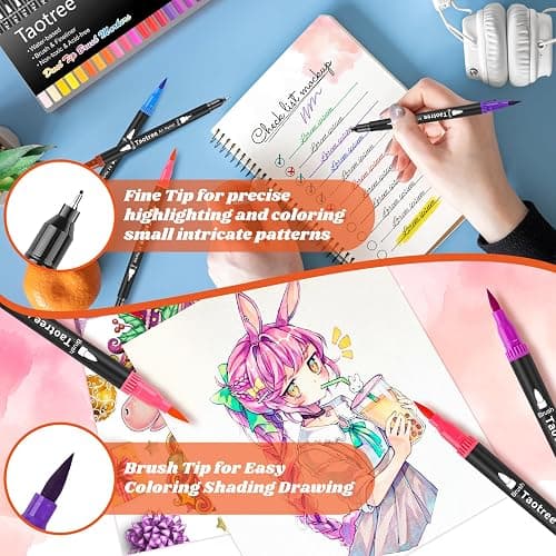 Taotree 36 Colors Dual Tip Art Markers Pens for Kids Adult Coloring Books, Artist Fine & Brush Tip Coloring Marker Drawing Pens for Journaling Note Taking Lettering Calligraphy Craft Art Supplies Set - 36 Colors thumbnail 5