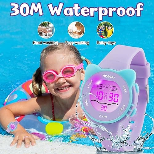 Ayybboo Kids Digital Watches for Girls Boys, 7 Color Lights Waterproof Cute Wristwatches for Kids with Alarm Stopwatch, Great Present for Girls Boys Ages 5-13 thumbnail 3