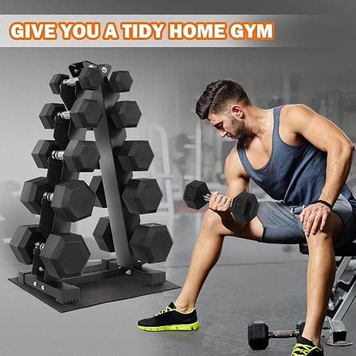 Fitvids Fitvids Rubber Coated Hex Dumbbell Weight Set and Storage Rack, 100LB Set or 150LB Set, 5-20 lbs Pairs or 5-25 lbs Pairs thumbnail 7