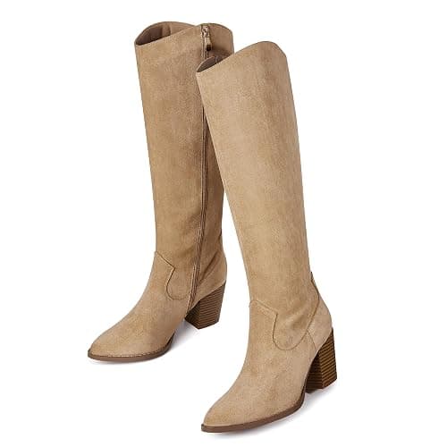 MeiLuSi Womens Knee High Boots Pointed Toe Suede Boots Chunky Heel Faux Slouchy Shoes Tall Fall 2025 Side Zipper - Image 1