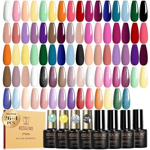 ROSALIND 30pcs Gel Nail Polish Set, 26 Colors Gel Polish with 3Pcs Glossy Matte Glitter Top Coat and Base Coat All Seasons Nude Blue Red Nails art Kit DIY Salon at Home - Image 1