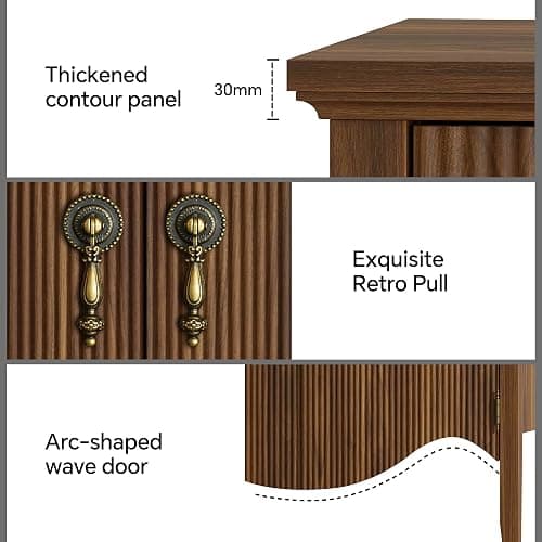 FUSUNBAO Nightstand with Charging Station, Vintage Bedside Table with 3 Fluted Drawers and Open Shelf, Rustic End Table with Power Outlet and USB Ports for Bedroom, Walnut thumbnail 5