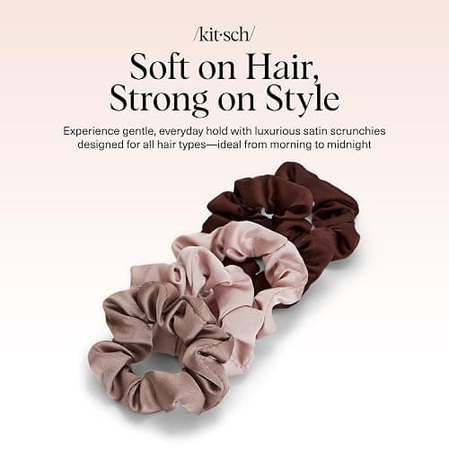 Kitsch Satin Scrunchies for Women - No Crease Hair Ties for Girls | Scrunchies For All Hair Types and Textures, Perfect for Day or Night | Ideal Gifts for Women - 5 Pcs, Cameo thumbnail 8