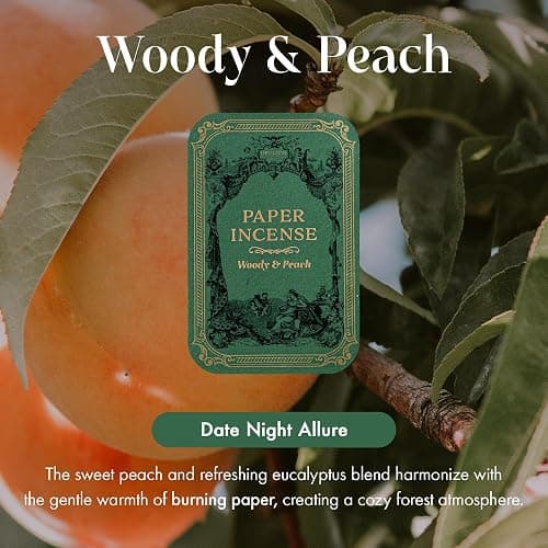 Paper Incense - 48pcs with Vintage Tin Case, Burning Papers Infused with Natural Essential Oils, Quick Usage & Long-Lasting Fragrance, Eliminating Bathroom, Kitchen, Pet Odors - Woody & Peach thumbnail 2