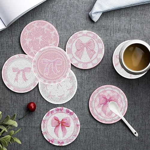 8 Pcs Diamond Painting Coasters,Diamond Painting Kits,Pink Bow Diamond Art Coasters,5D DIY Full Drill Diamond Dots,Gem Art Kits for Adults Arts and Crafts Supplies thumbnail 6