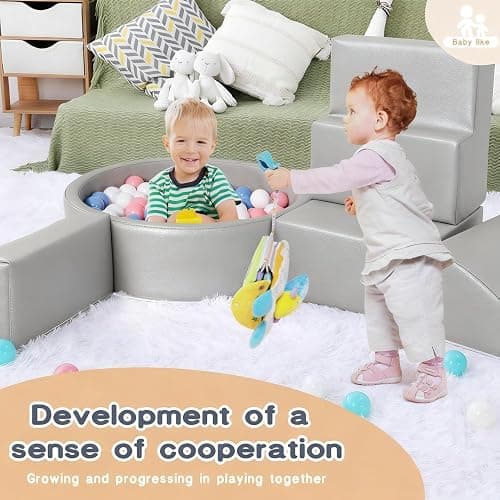 Hoohtoot Foam Climbing Blocks for Toddler: with 4-Piece PU Leather Climbing Toys and a Ball Pit - Foam Ball Pit for Toddlers - Climbing Toys Indoor for Kids Crawling thumbnail 8