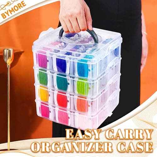 BYMORE 262 Pack Embroidery Thread Floss Kit Including 200 Colors 8 M/Pcs Cross Stitch Sewing Thread with Floss Bins and 62 Pcs Cross Stitch Tool,4-Tier Transparent Storage Box thumbnail 4