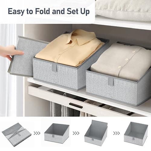 DIMJ Closet Storage Bins 6 Pack - Fabric Storage Baskets for Shelves, Collapsible Clothes Organizer, Trapezoid Shelf Organization Storage Cubes for Purse, Toys, Books, Towel, Clothes, Gray thumbnail 5