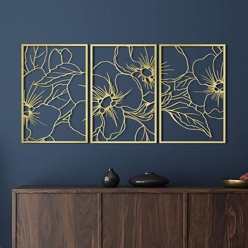 Vivegate Gold Minimalist Floral Single Line Metal Wall Art Decor - 18"X12" 3 Packs Gold Floral Abstract Minimalist Lines Wall signs for Hanging home wall decor thumbnail 8
