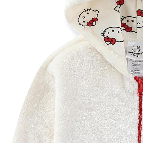 Hello Kitty Sanrio Girls Zip Up Coral Fleece Hoodie with Ears and Bow for Big Kids thumbnail 4