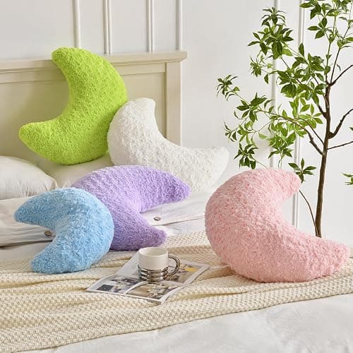 ZCNYCLAM Moon Pillow, Moon Shaped Pillow with Soft Faux Fur for Couch Bed Sofa, Cute Half Moon Pillows with Room Decor for Bedroom Living Room (19 Inches, Lavender) thumbnail 4